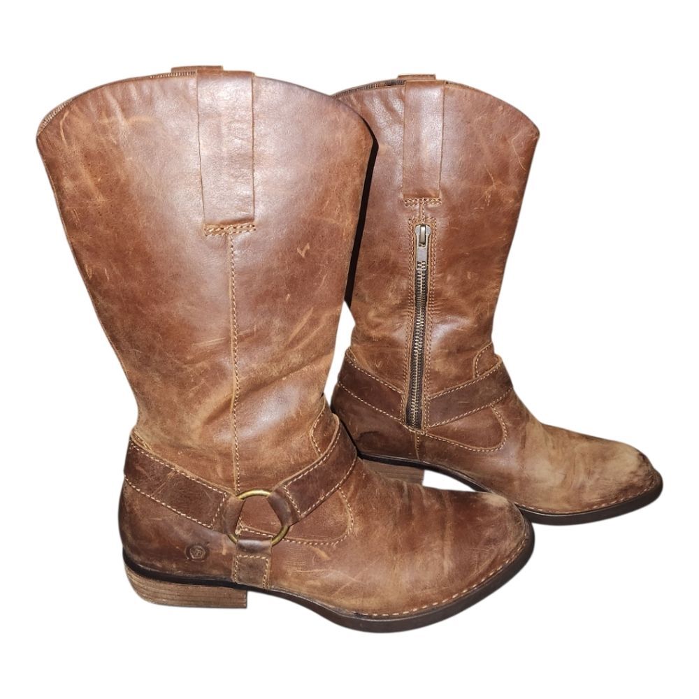 Born Western Style Distressed Leather Boots w/zipper 6.5M Runs large Retails$229